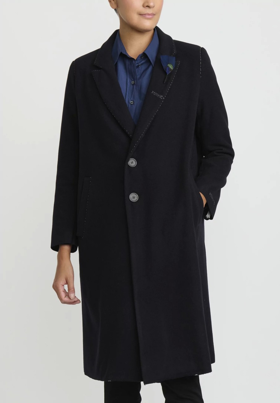 Umit Unal Coats & Dusters | Hand-Stitched Wool Coat In Navy Blue