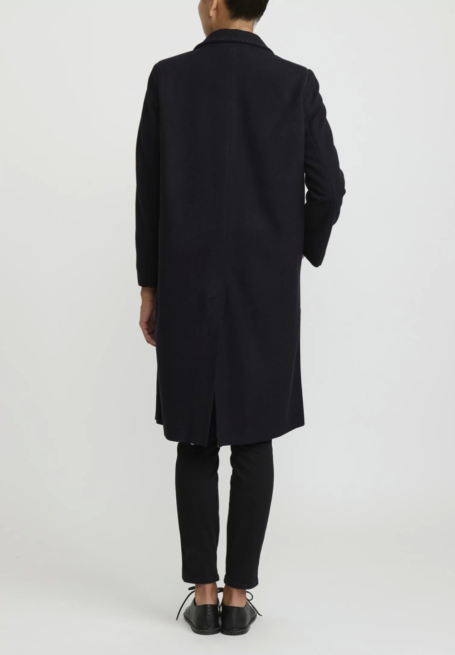 Umit Unal Coats & Dusters | Hand-Stitched Wool Coat In Navy Blue