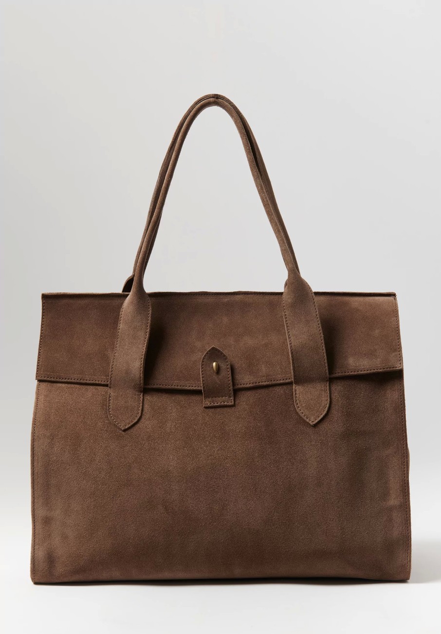 Corîu Handbags | Suede Large Bitta Bag In Taupe