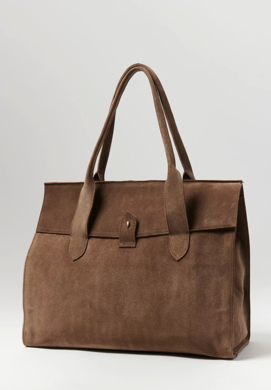 Corîu Handbags | Suede Large Bitta Bag In Taupe