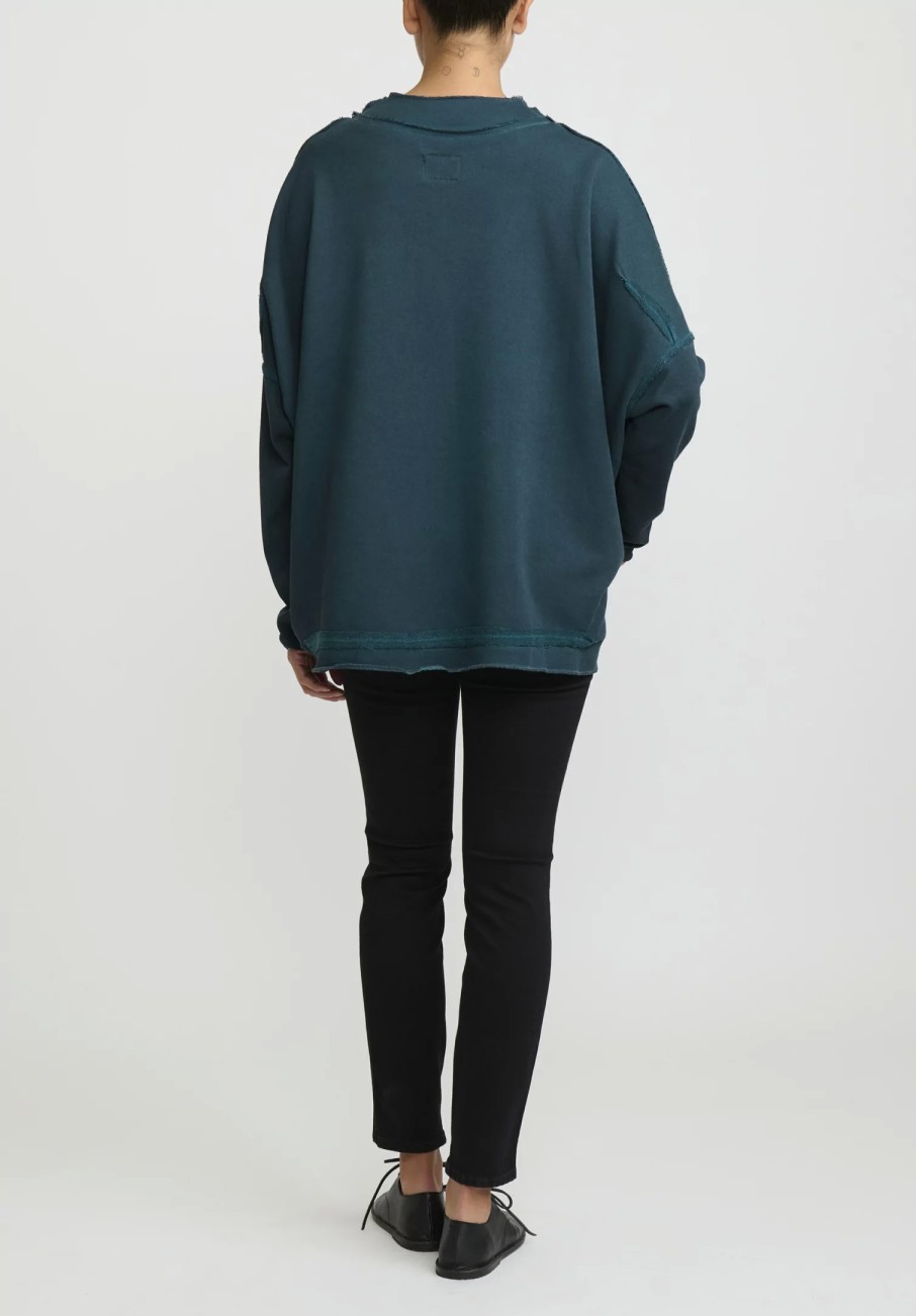 Umit Unal Tops | Cotton Distressed Sweatshirt In Pine Green