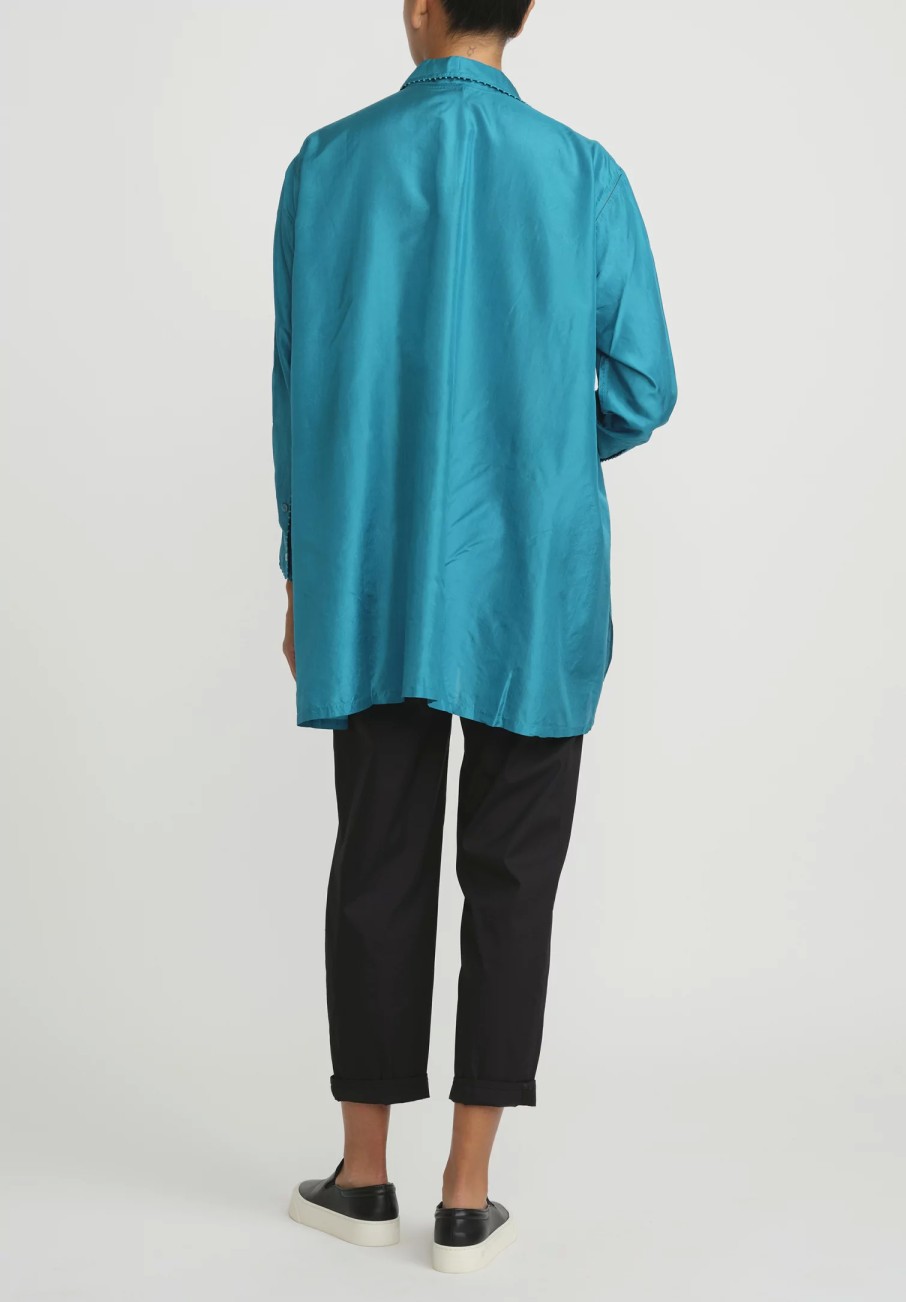 Péro Shirts & Blouses | Silk Button Down Shirt In Turquoise