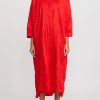 Daniela Gregis Dresses | Washed Silk Long Kora Shirt Dress In Rosso Red