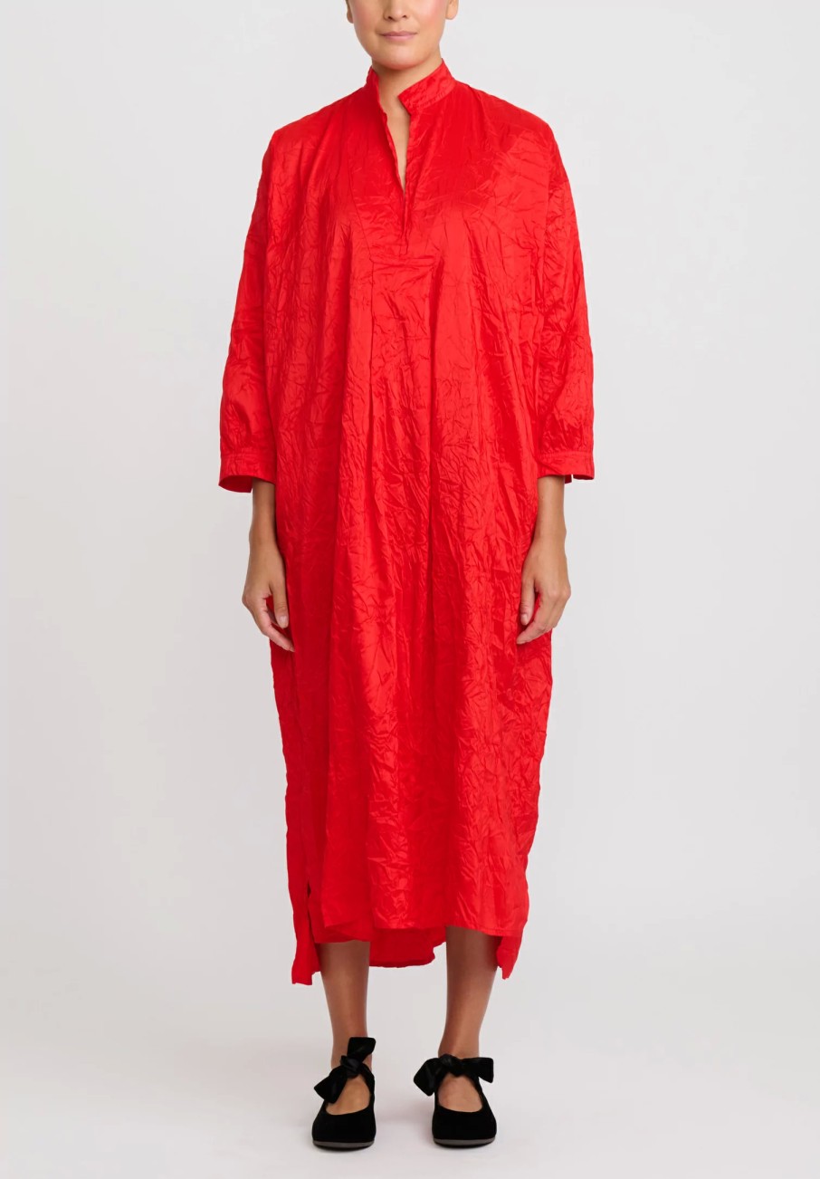 Daniela Gregis Dresses | Washed Silk Long Kora Shirt Dress In Rosso Red