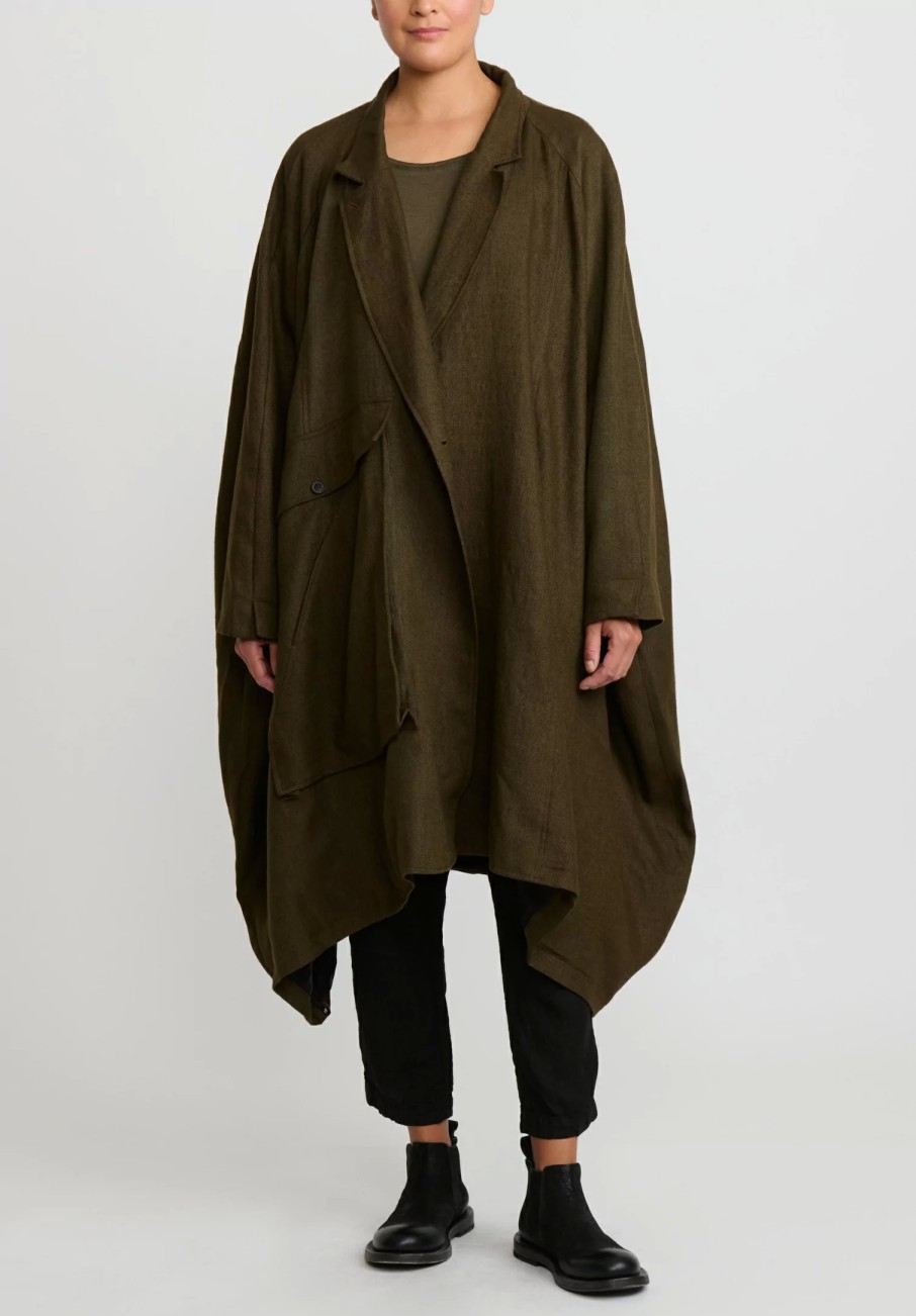 Rundholz Dip Coats & Dusters | Oversized Wool And Linen Square Coat In Khaki Green