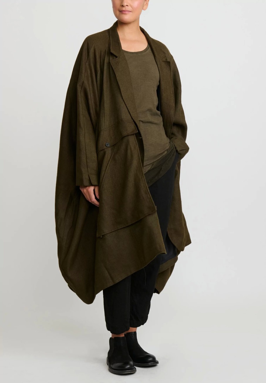 Rundholz Dip Coats & Dusters | Oversized Wool And Linen Square Coat In Khaki Green