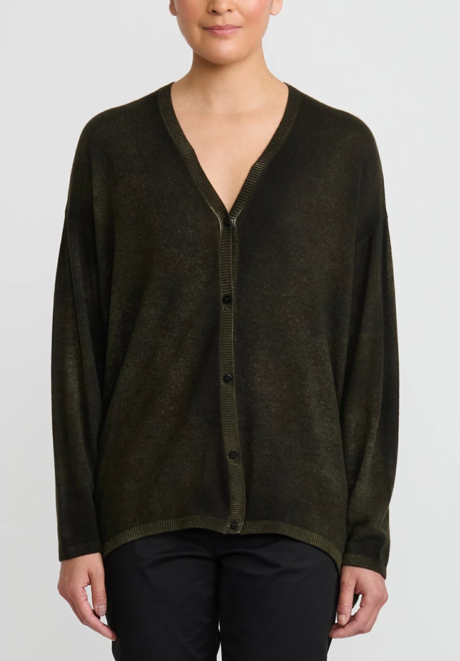 Avant Toi Knitwear | Hand-Painted Cashmere Cardigan In Nero Moss Green