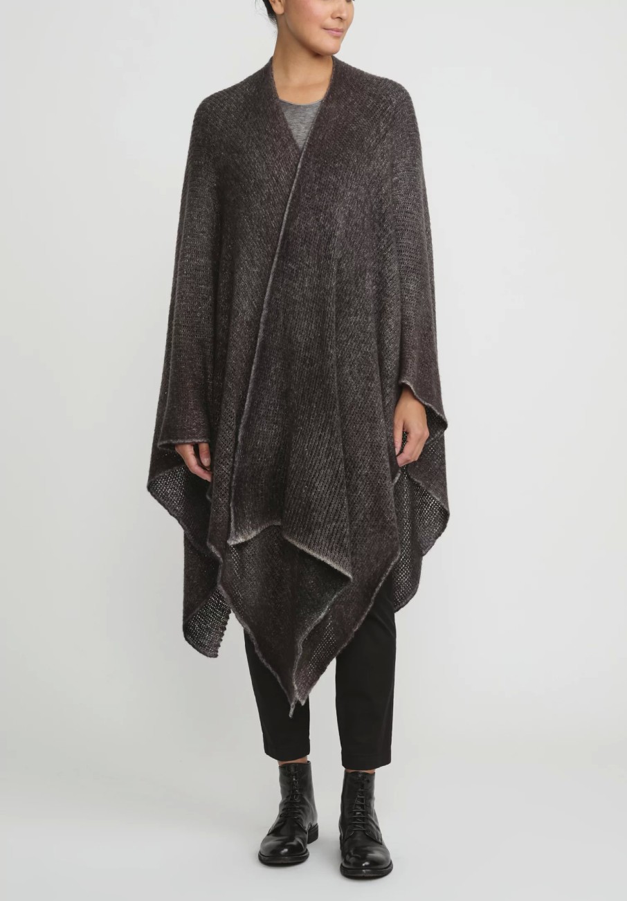 Avant Toi Ponchos | Hand-Painted Cashmere & Silk Off-Gauge Poncho In Nero Mushroom Grey