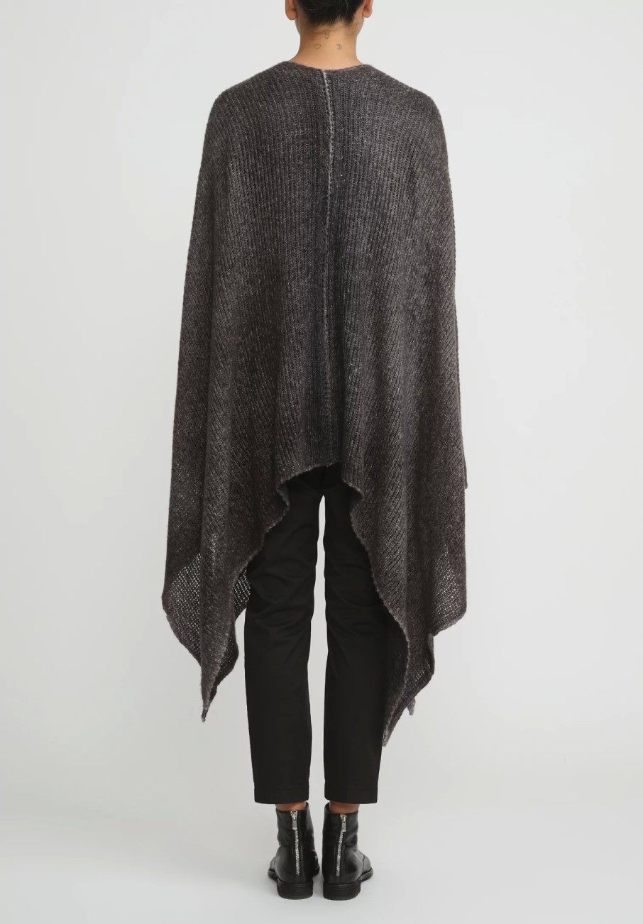 Avant Toi Ponchos | Hand-Painted Cashmere & Silk Off-Gauge Poncho In Nero Mushroom Grey