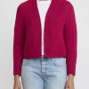 Wommelsdorff Knitwear | Hand Knit Cashmere Cropped Suki Cardigan In Tomato Red & Fuchsia