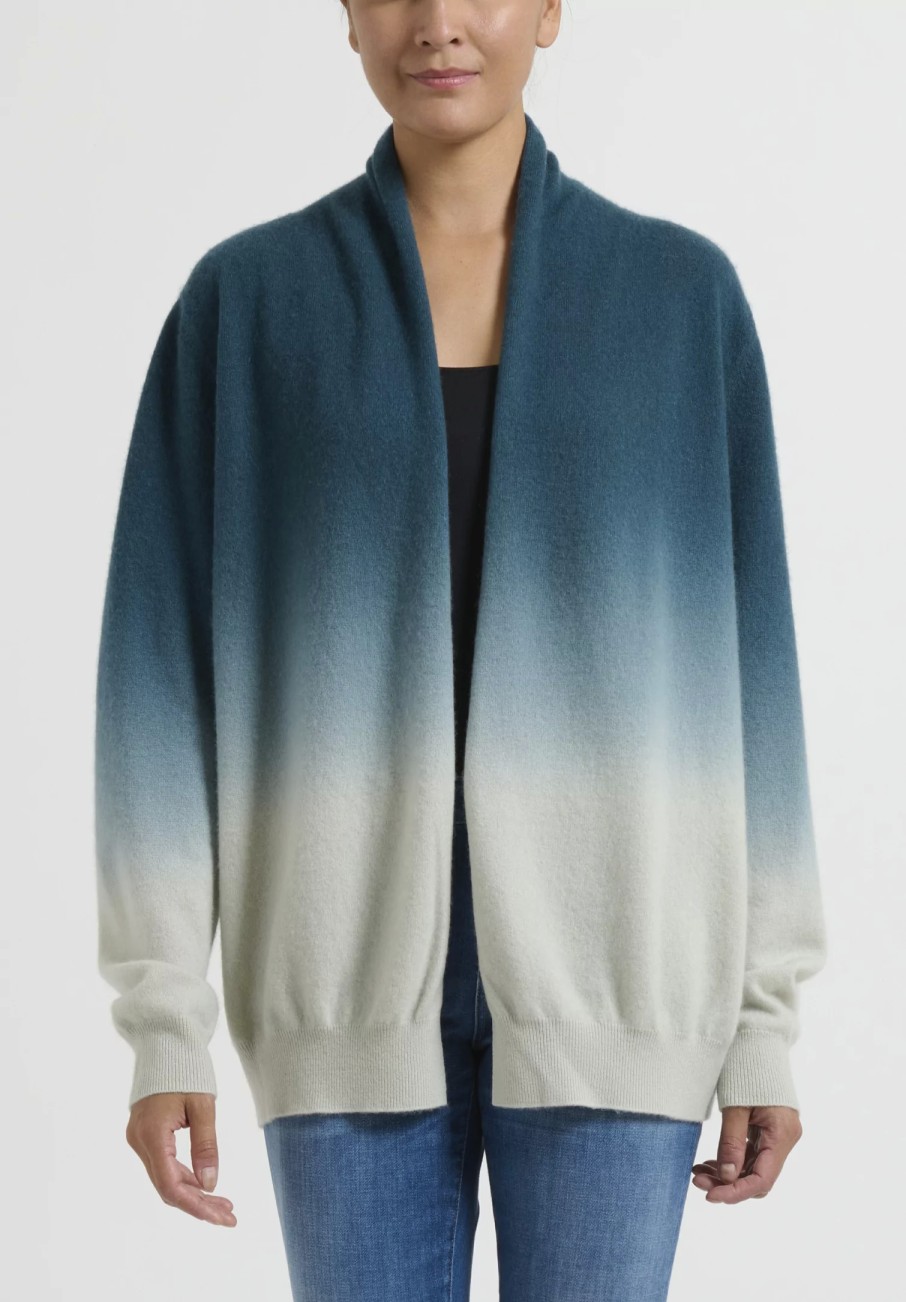 Frenckenberger Knitwear | Dip Dyed Cashmere ''Hamza'' Cardigan In New Atlantis Blue & Silver Green