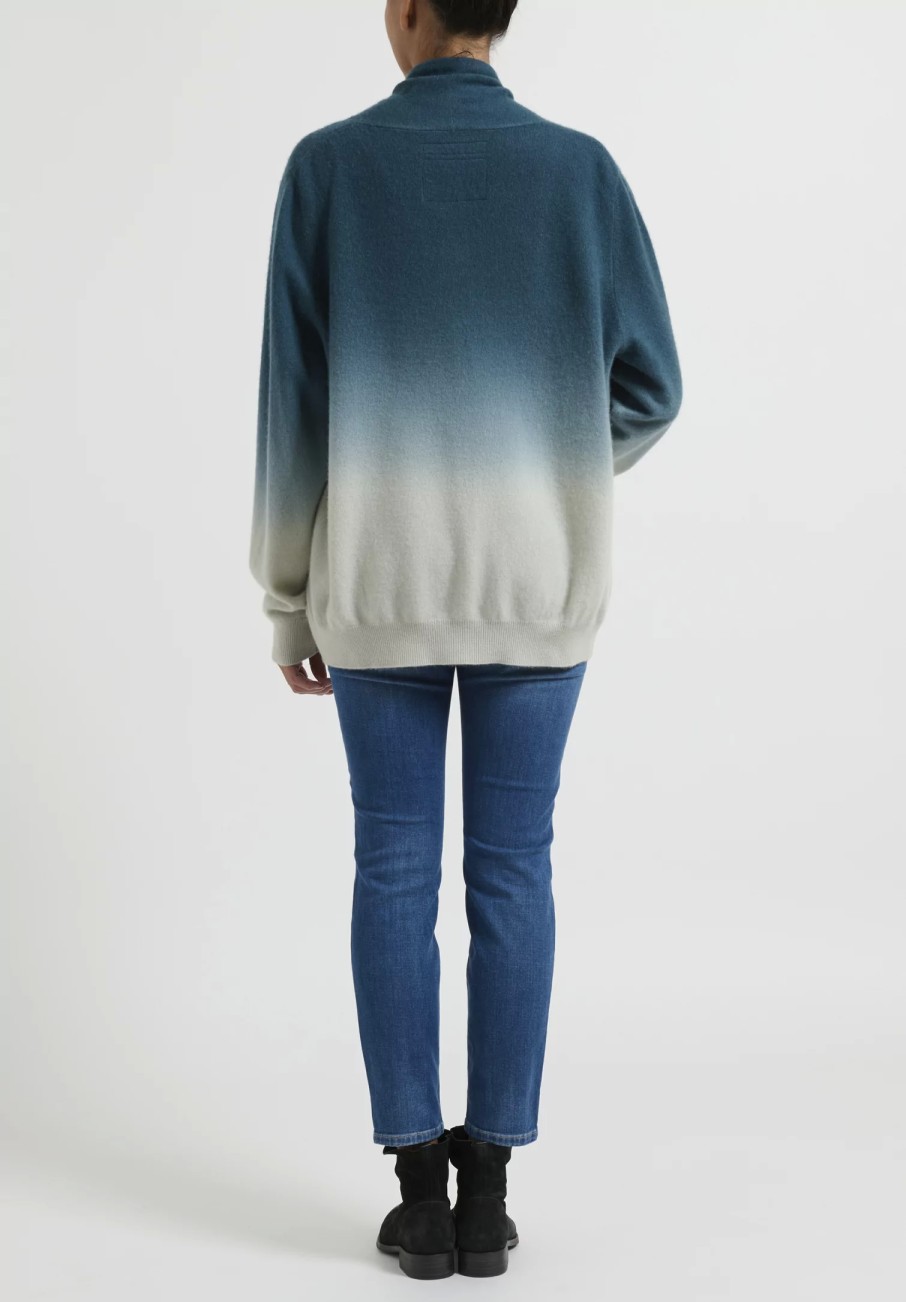 Frenckenberger Knitwear | Dip Dyed Cashmere ''Hamza'' Cardigan In New Atlantis Blue & Silver Green