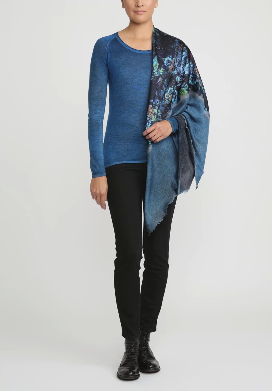 Avant Toi Scarves & Shawls | Cashmere & Silk Quadrello Dark Flowers Scarf In Nero Turquoise