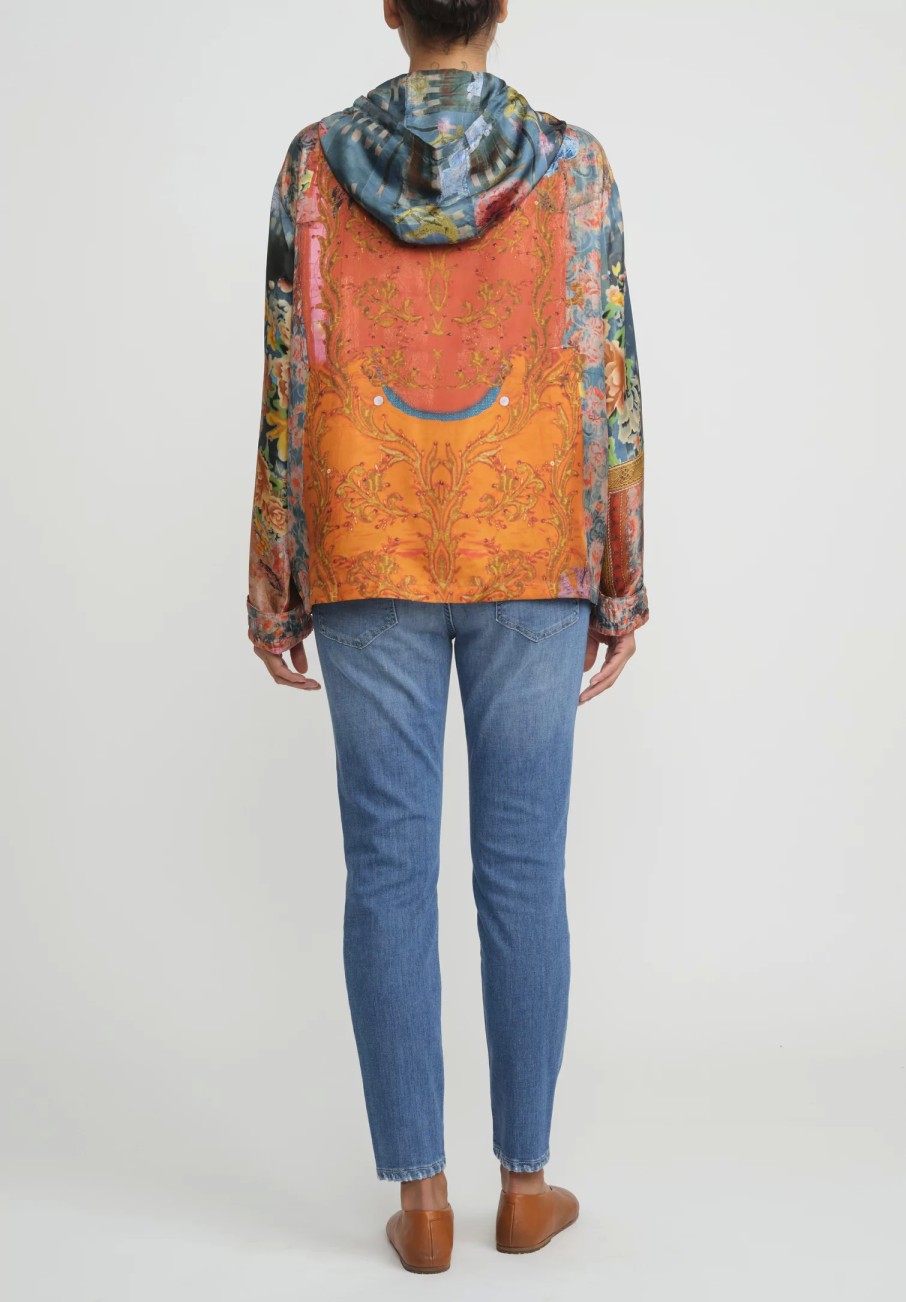 Bokja Tops | Silk Twill Regalia Hoodie In Blue & Orange