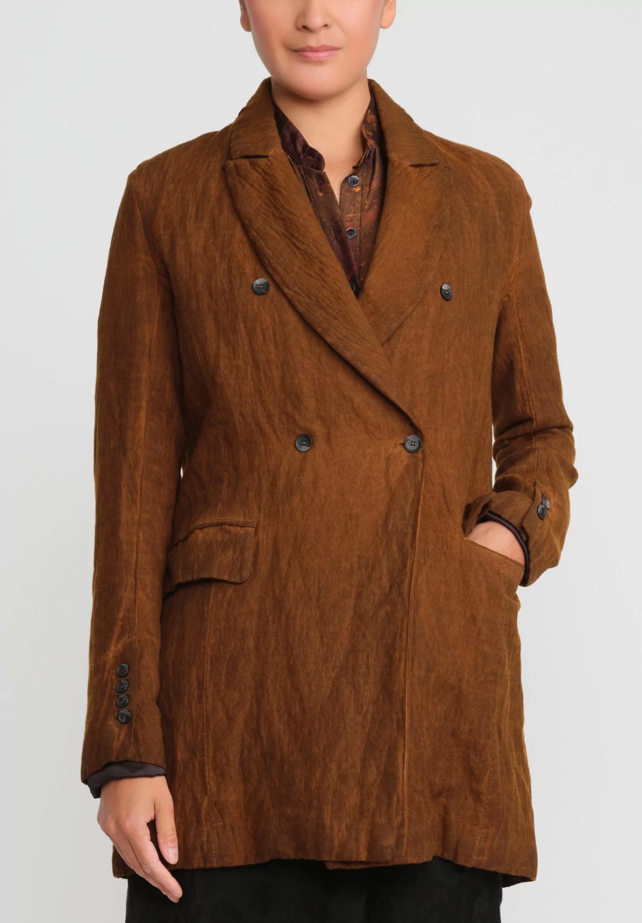 Masnada Jackets | Cotton & Wool Double-Breasted Jacket In Land Brown