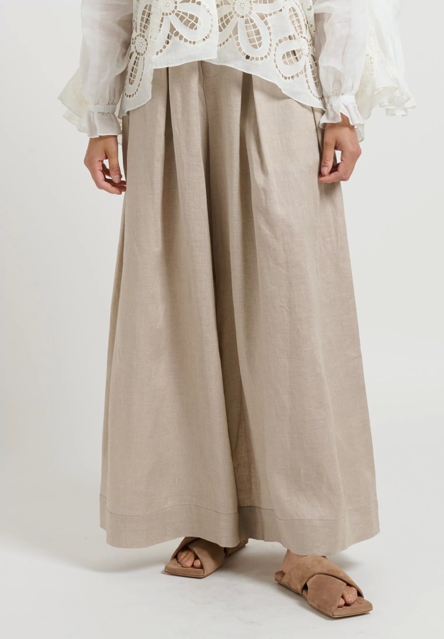 Biyan Pants | Linen Pleated High Waist ''Pham'' Pants In Natural