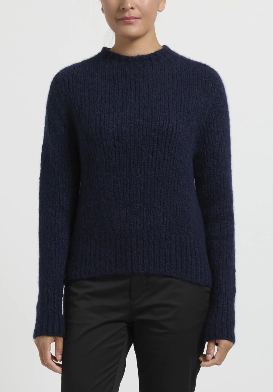 Wommelsdorff Knitwear | Hand Knit Cashmere High Neck Willow Sweater In Midnight Blue