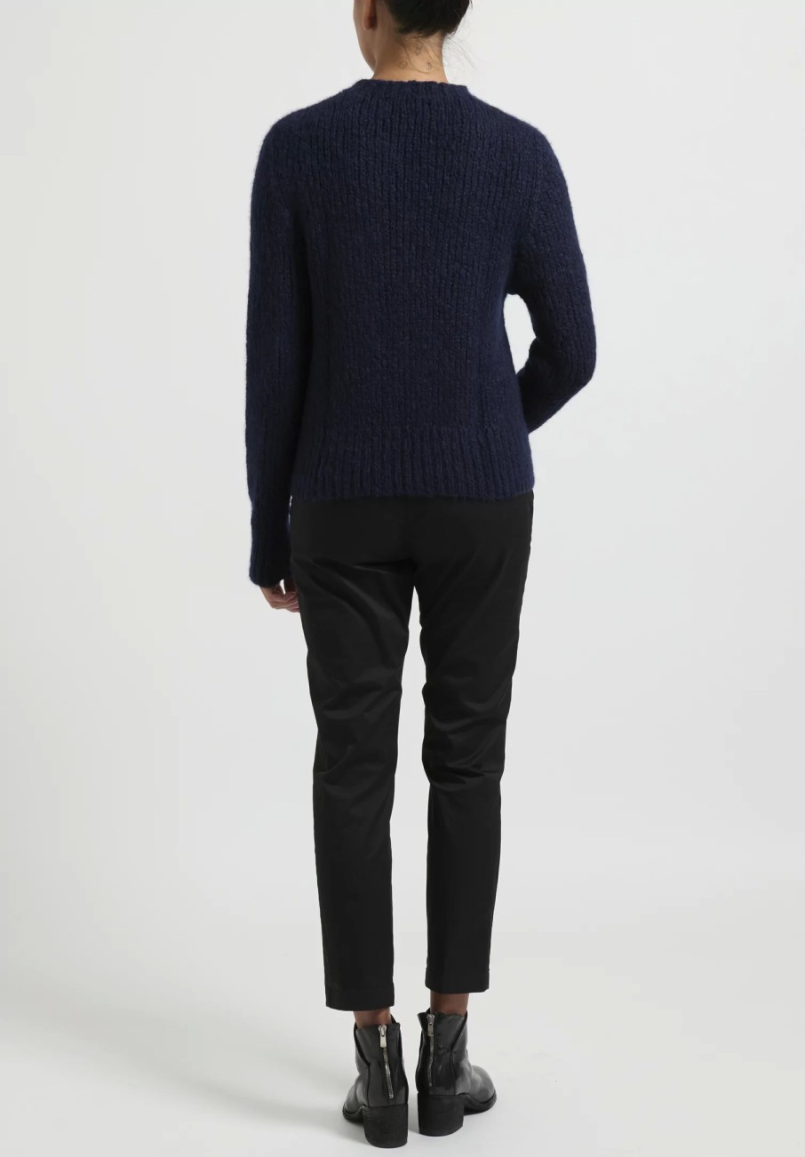 Wommelsdorff Knitwear | Hand Knit Cashmere High Neck Willow Sweater In Midnight Blue