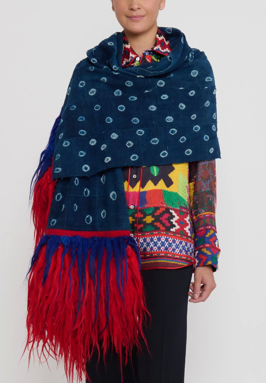 Rianna + Nina One Of A Kind | Mali Indigo Shawl With Moroccan Rug Fringe