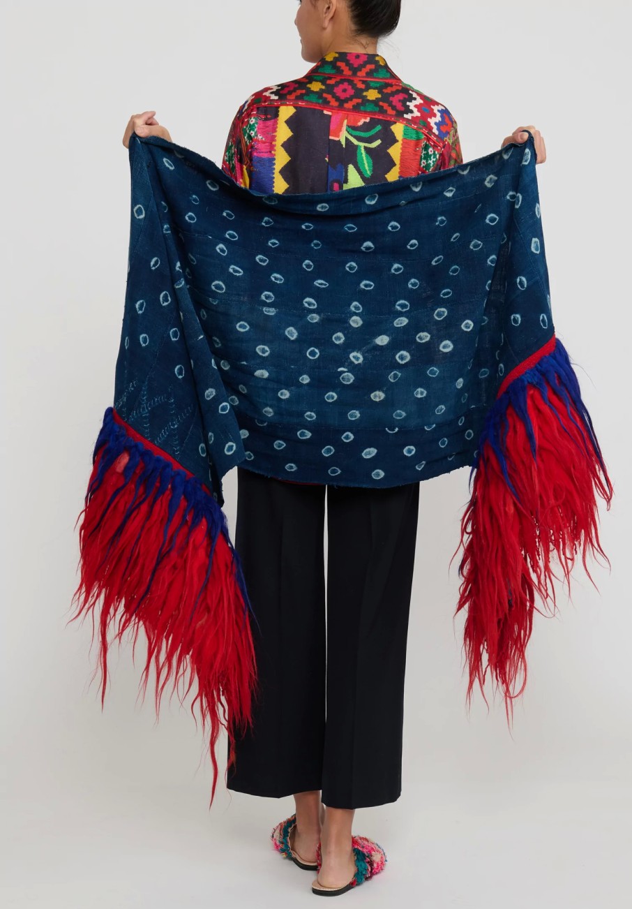 Rianna + Nina One Of A Kind | Mali Indigo Shawl With Moroccan Rug Fringe