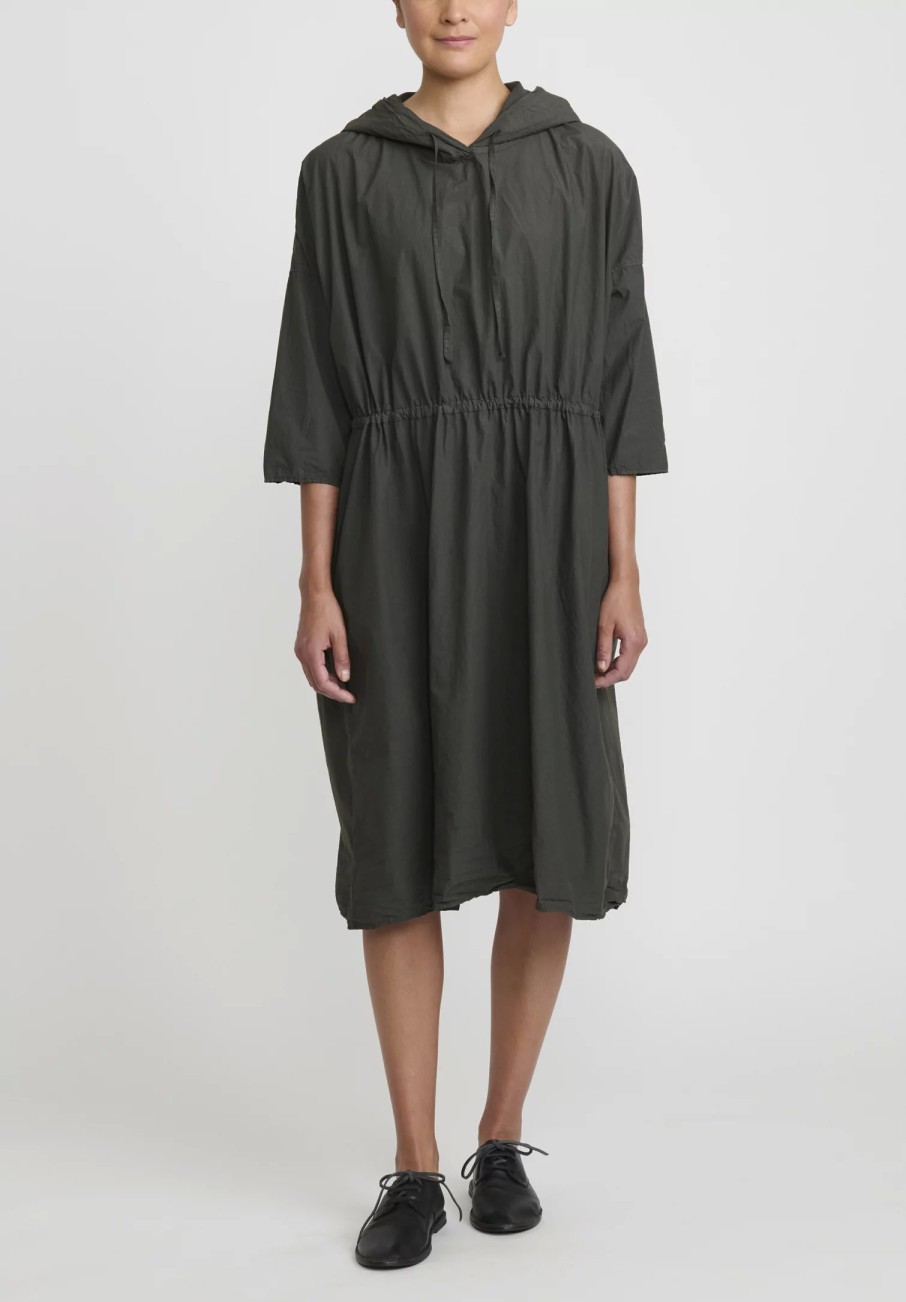 Album di Famiglia Dresses | Cotton Hooded Tc Dress In Moss Green