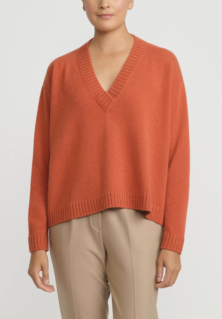 Antonelli Knitwear | Virgin Wool Gaeta V Neck Sweater In Orange