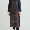 Biyan Decorative Coats | Applique Denim And Tweed Jacquard Coat In Navy Blue & Brown