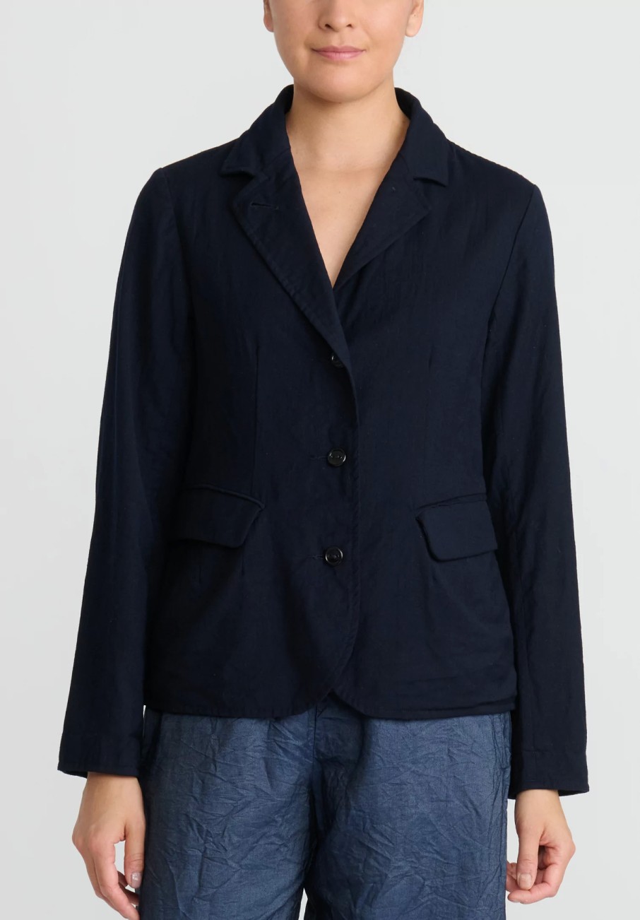 Chez Vidalenc Jackets | Hand-Dyed Wool Mar Simple Jacket In Navy Blue