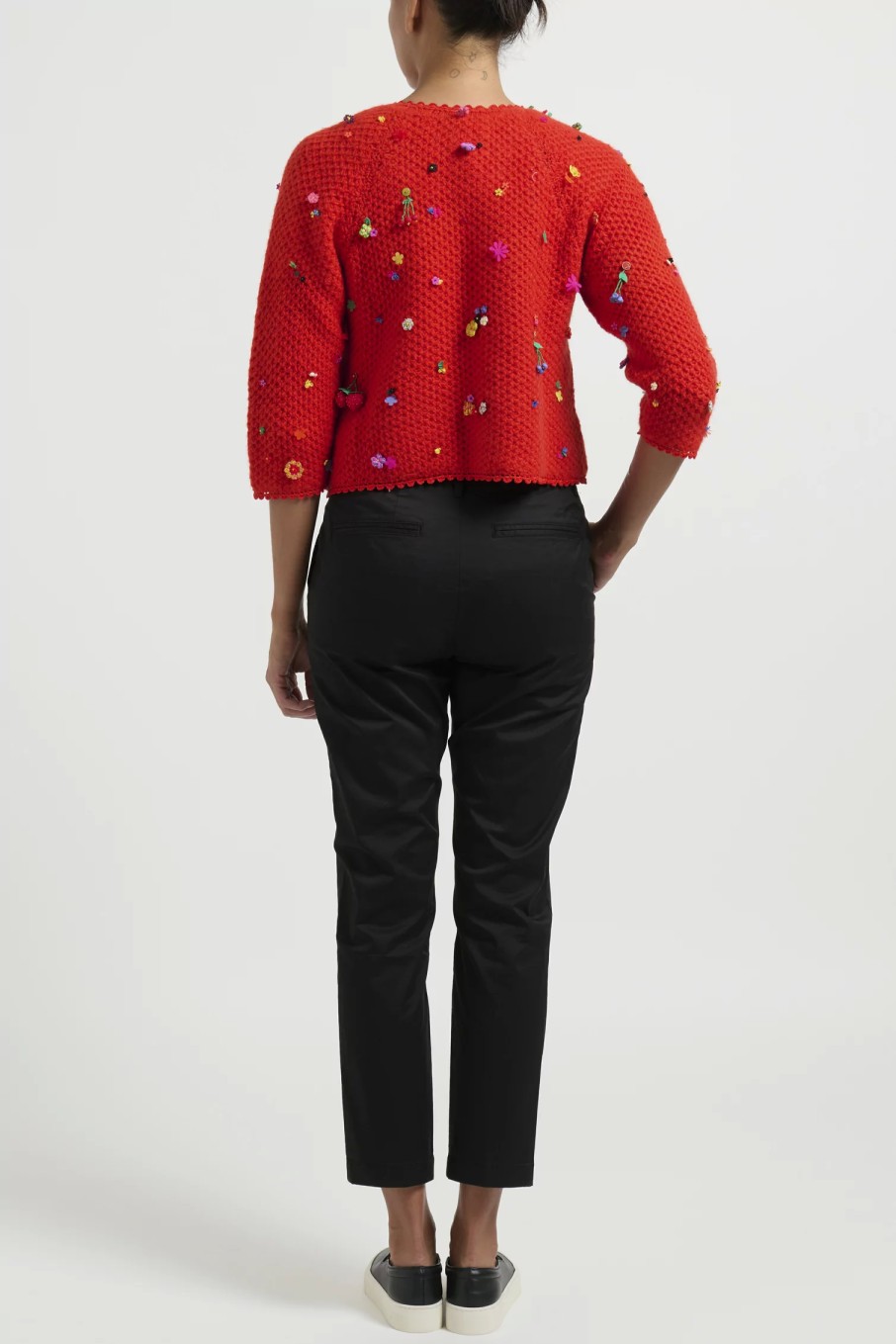 Péro Knitwear | Flower And Fruit Embellished Hand Knit Wool Cardigan In Red Orange