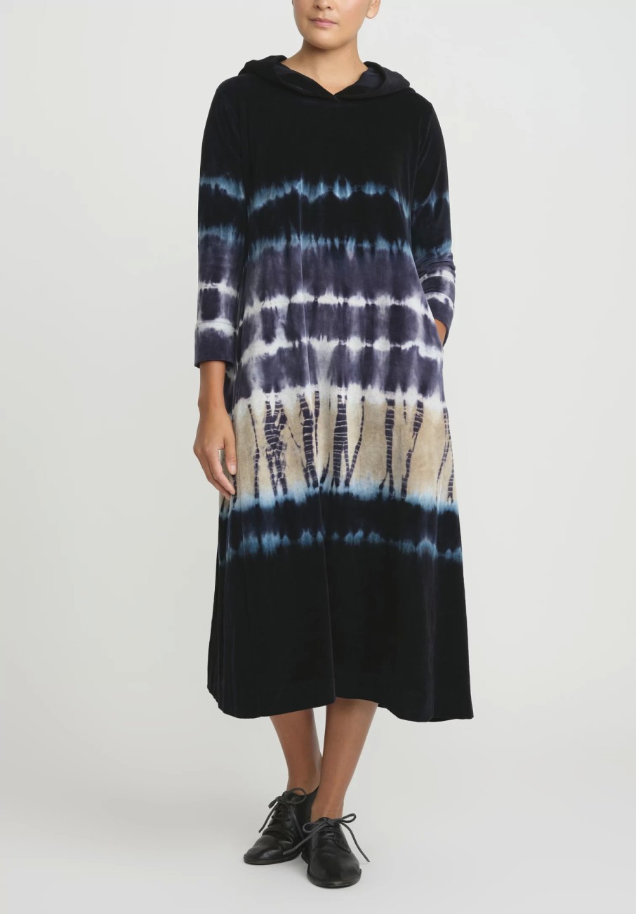 Gilda Midani Dresses | Pattern Dyed Hooded Maria Dress In Blue Indigo Row