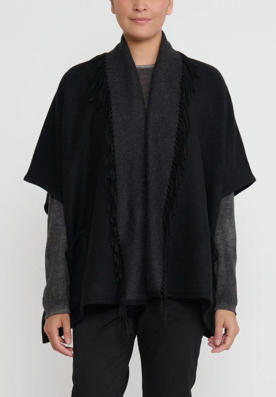 Alonpi Ponchos | Cashmere Ledor Giacchetta Double Tasche Jacket In Black & Grey