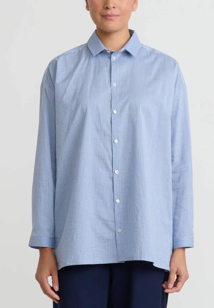 Toogood Shirts & Blouses | Striped ''Draughtsman'' Shirt In Oxford Blue & Black