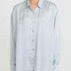 Jaga Shirts & Blouses | Satin Capri Button Up Shirt In Sky Blue