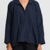 Daniela Gregis Tops | Washed Cotton Spicchi Colletto Top In Blue