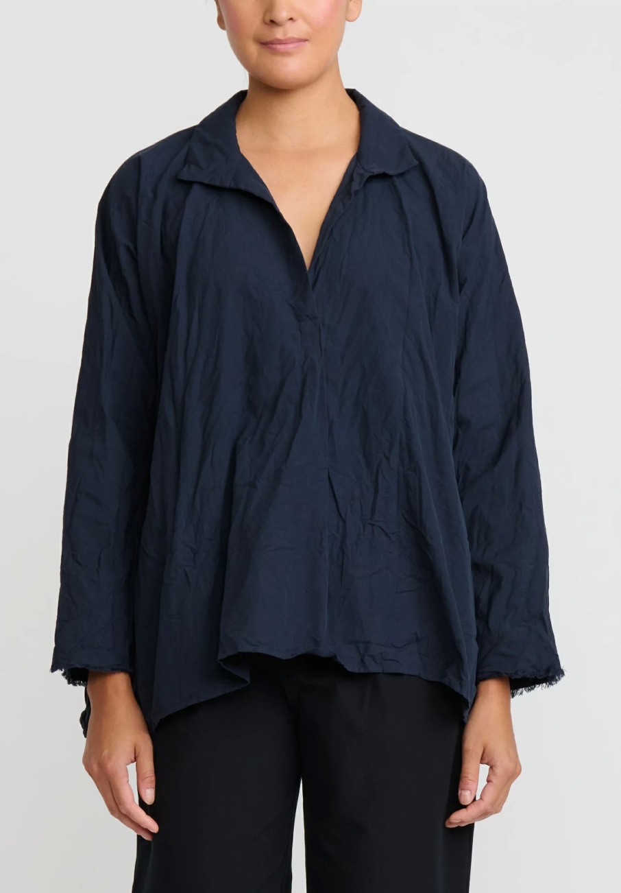 Daniela Gregis Tops | Washed Cotton Spicchi Colletto Top In Blue