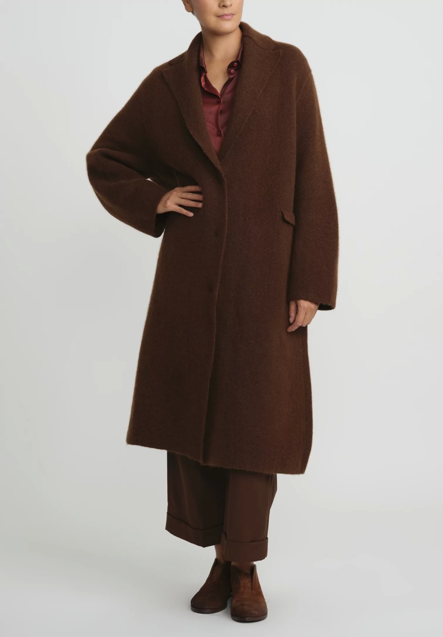 Boboutic Coats & Dusters | Cashmere & Silk Long Coat In Tobacco Brown