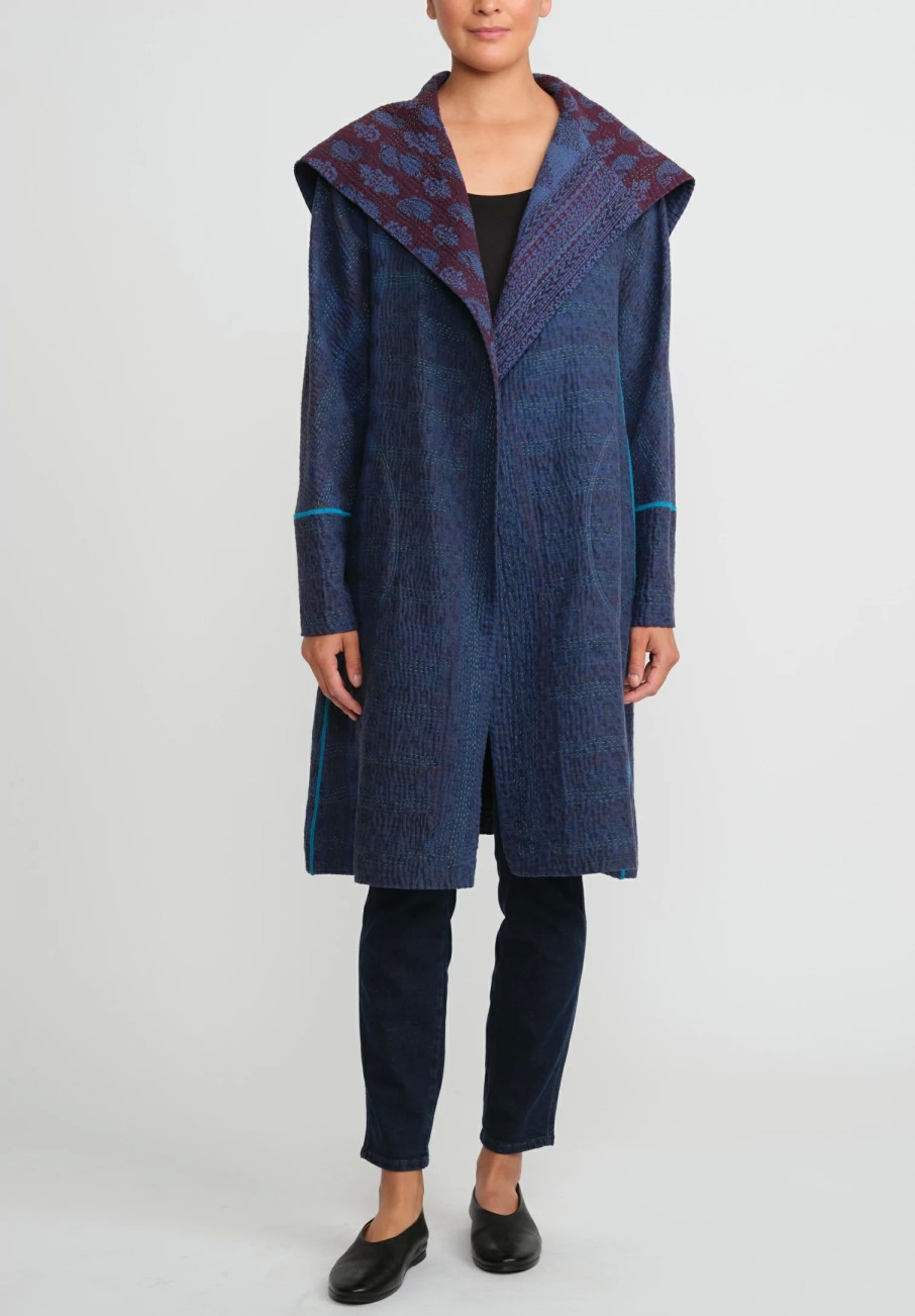 Mieko Mintz Jackets | Overdyed Cotton A-Line Coat In Blue