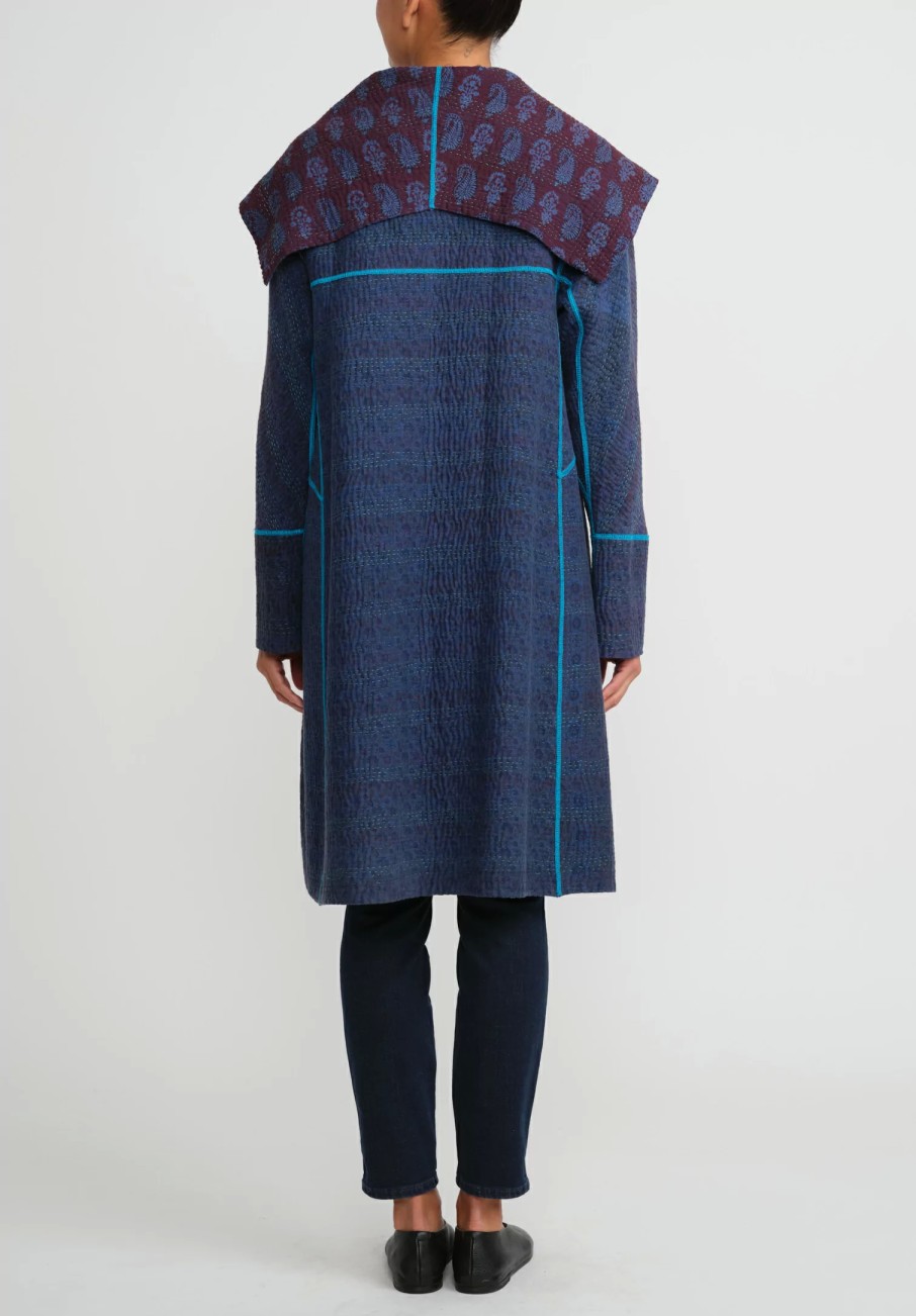 Mieko Mintz Jackets | Overdyed Cotton A-Line Coat In Blue