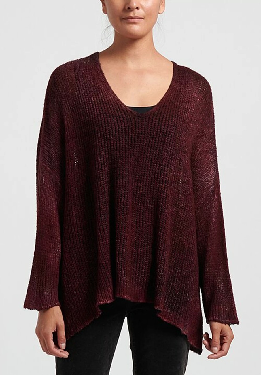 Avant Toi Knitwear | Hand-Painted Loose Knit V-Neck Sweater In Nero Wine Red