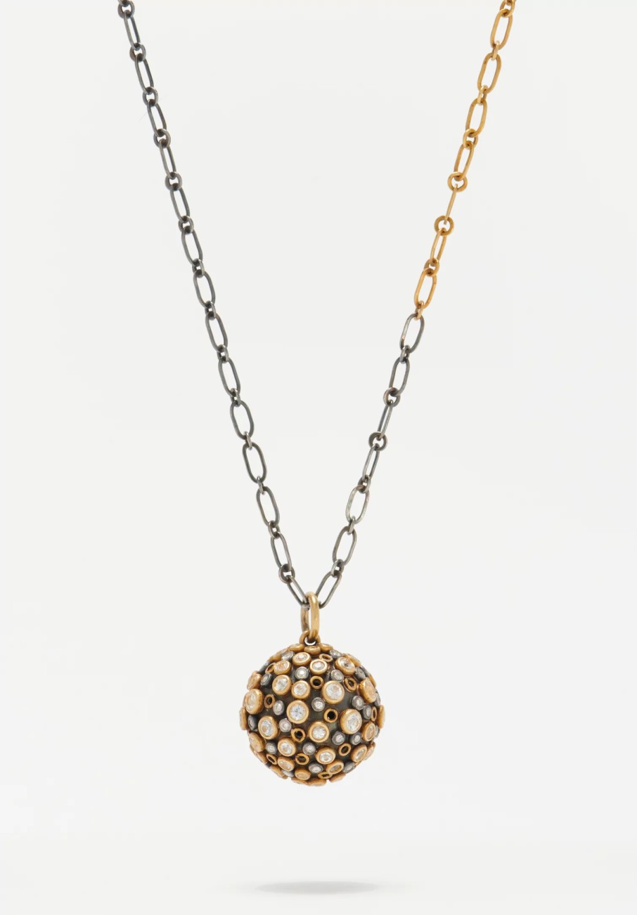 Annie Fensterstock Pendants | 22K Gold And Sterling Silver Sapphire Orb Necklace