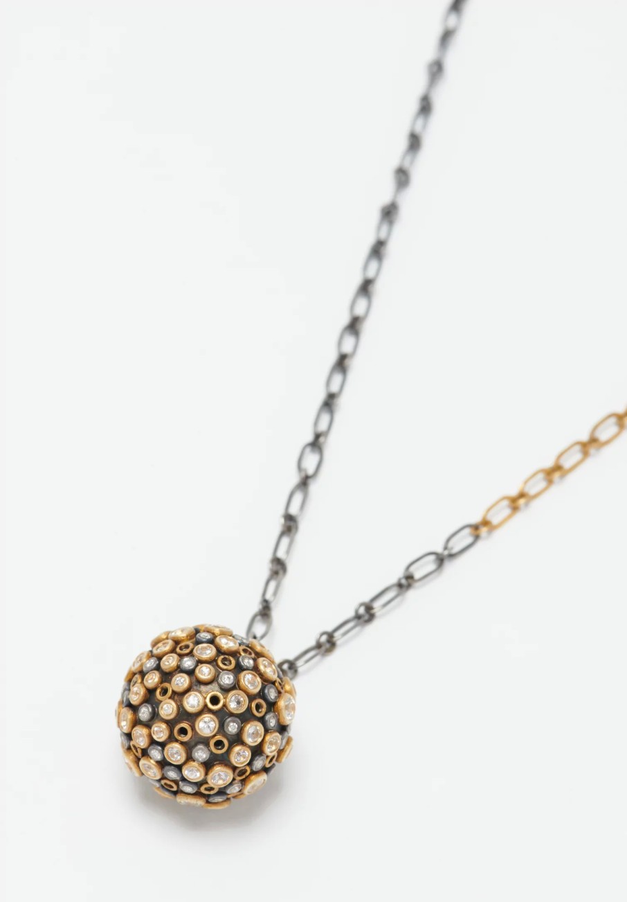 Annie Fensterstock Pendants | 22K Gold And Sterling Silver Sapphire Orb Necklace