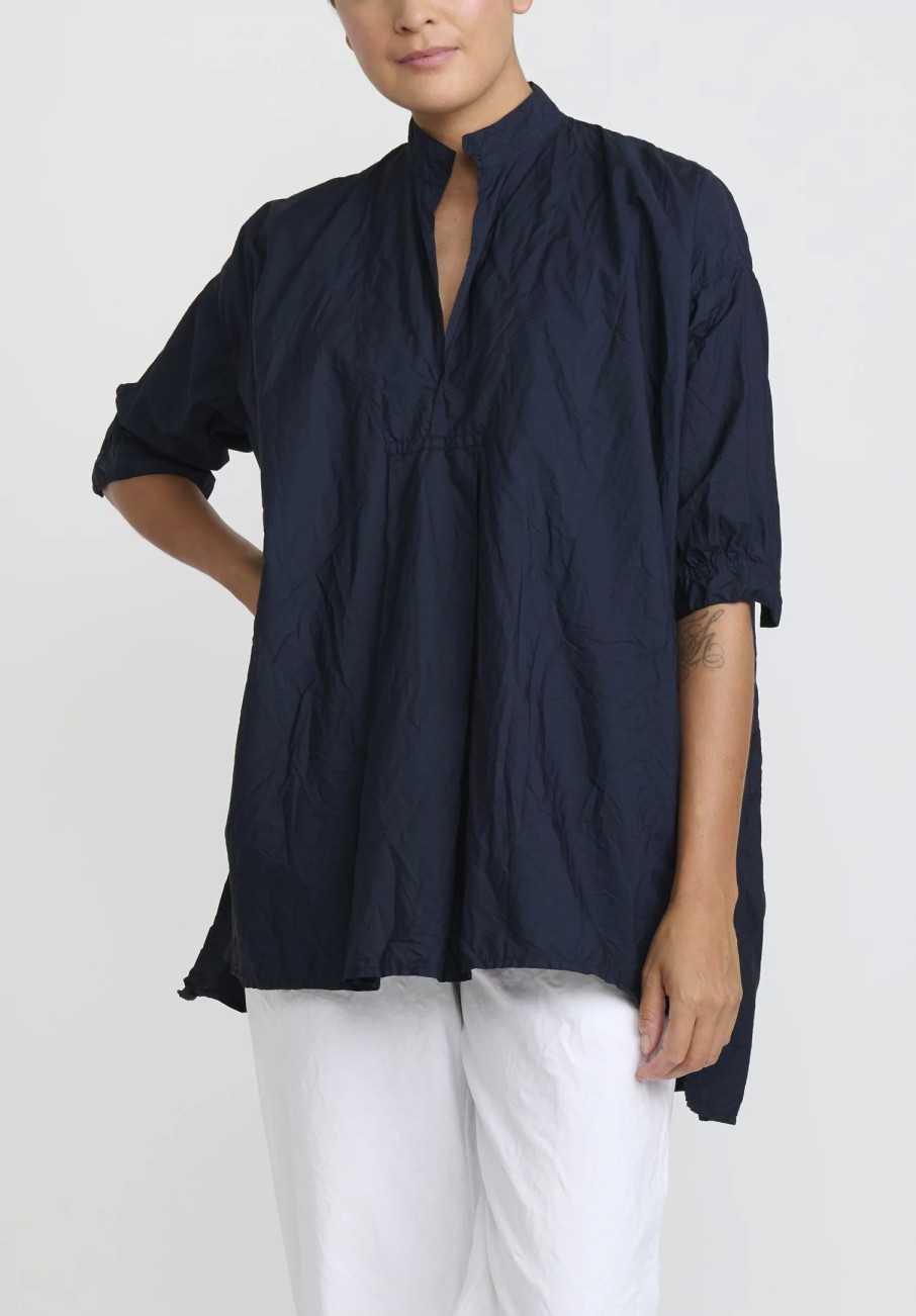 Daniela Gregis Tops | Washed Cotton Camicione Kora Top In Navy Blue