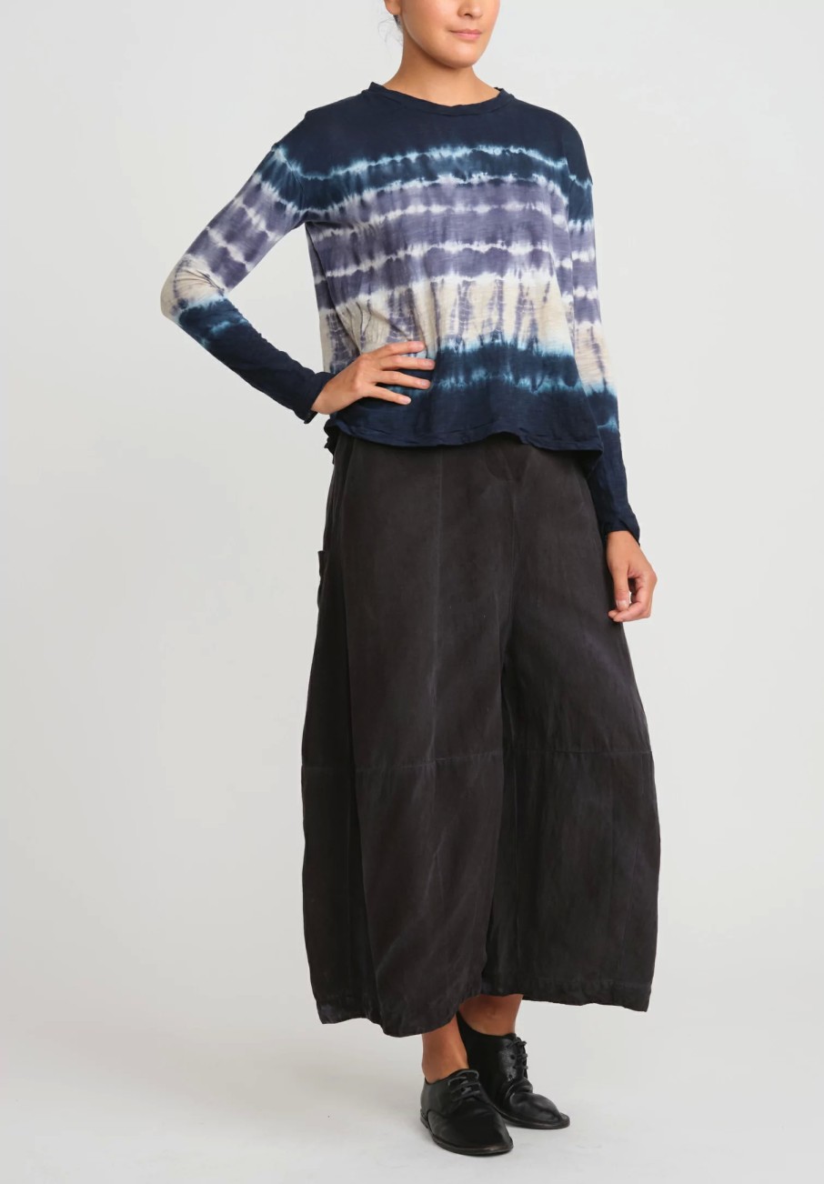 Gilda Midani Tops | Pattern Dyed Long Sleeve Trapeze Tee In Blue Indigo Row