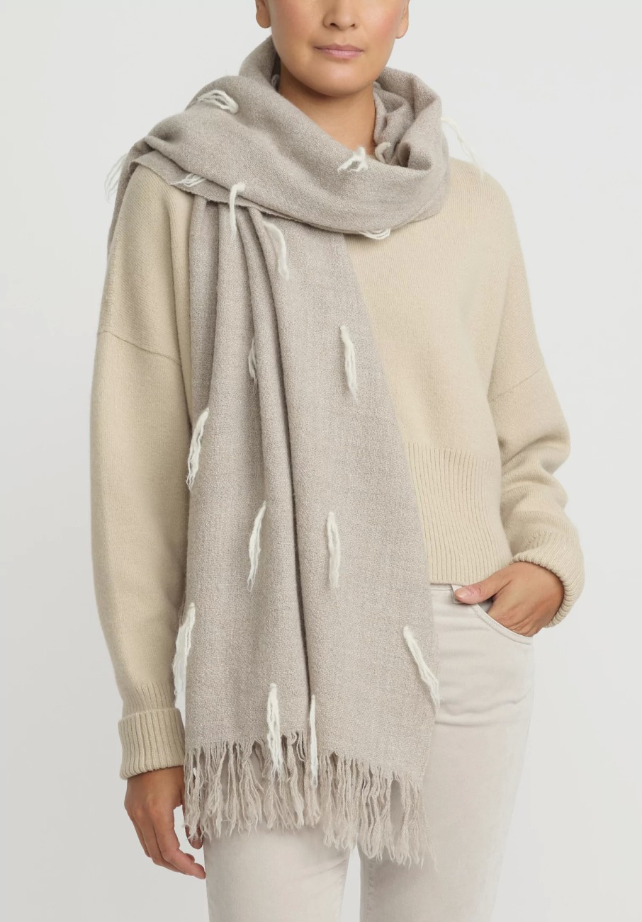 Lauren Manoogian Scarves & Shawls | Handwoven Baby Alpaca And Wool Tuft Wrap In Grey Granite & Raw White