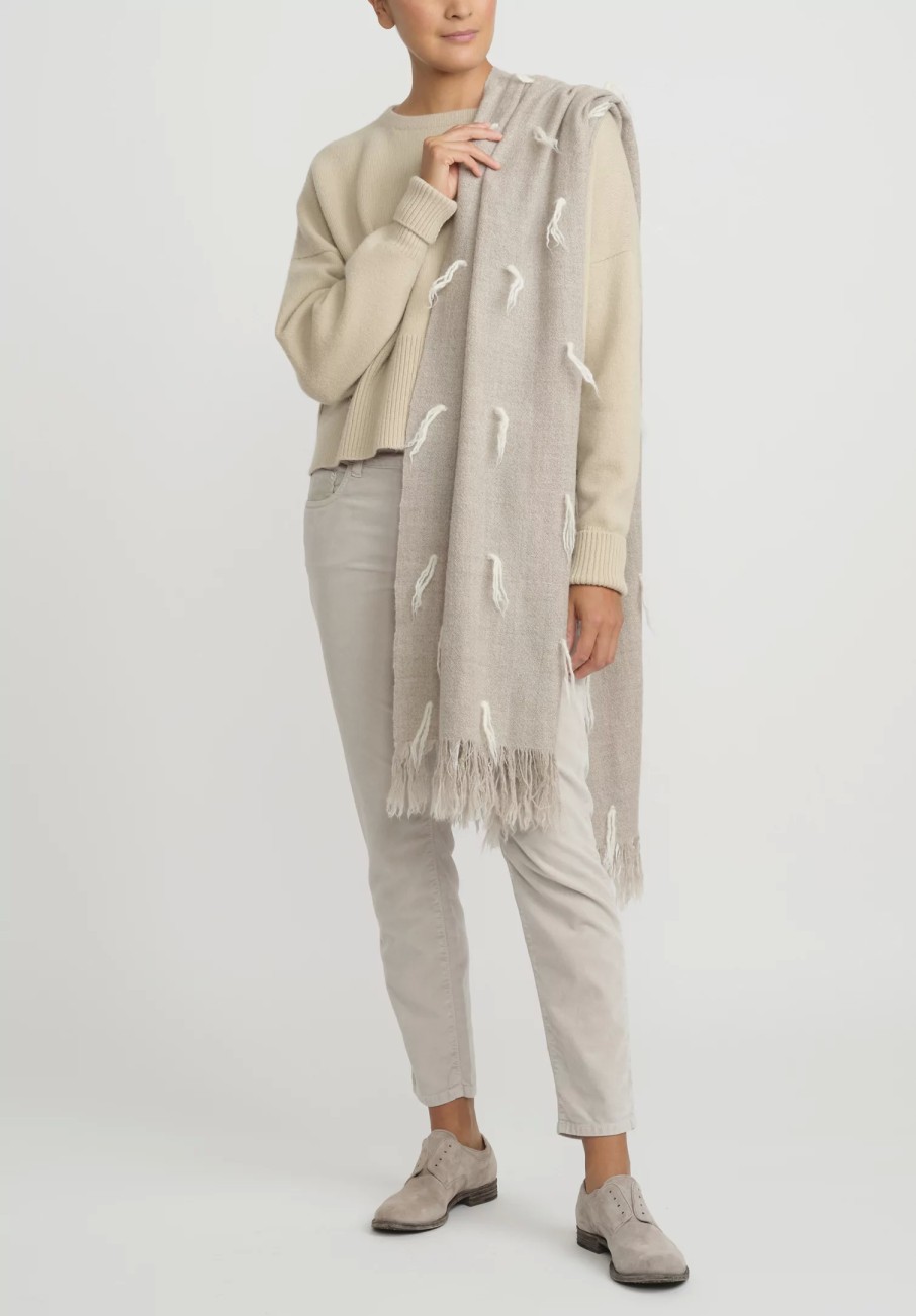 Lauren Manoogian Scarves & Shawls | Handwoven Baby Alpaca And Wool Tuft Wrap In Grey Granite & Raw White