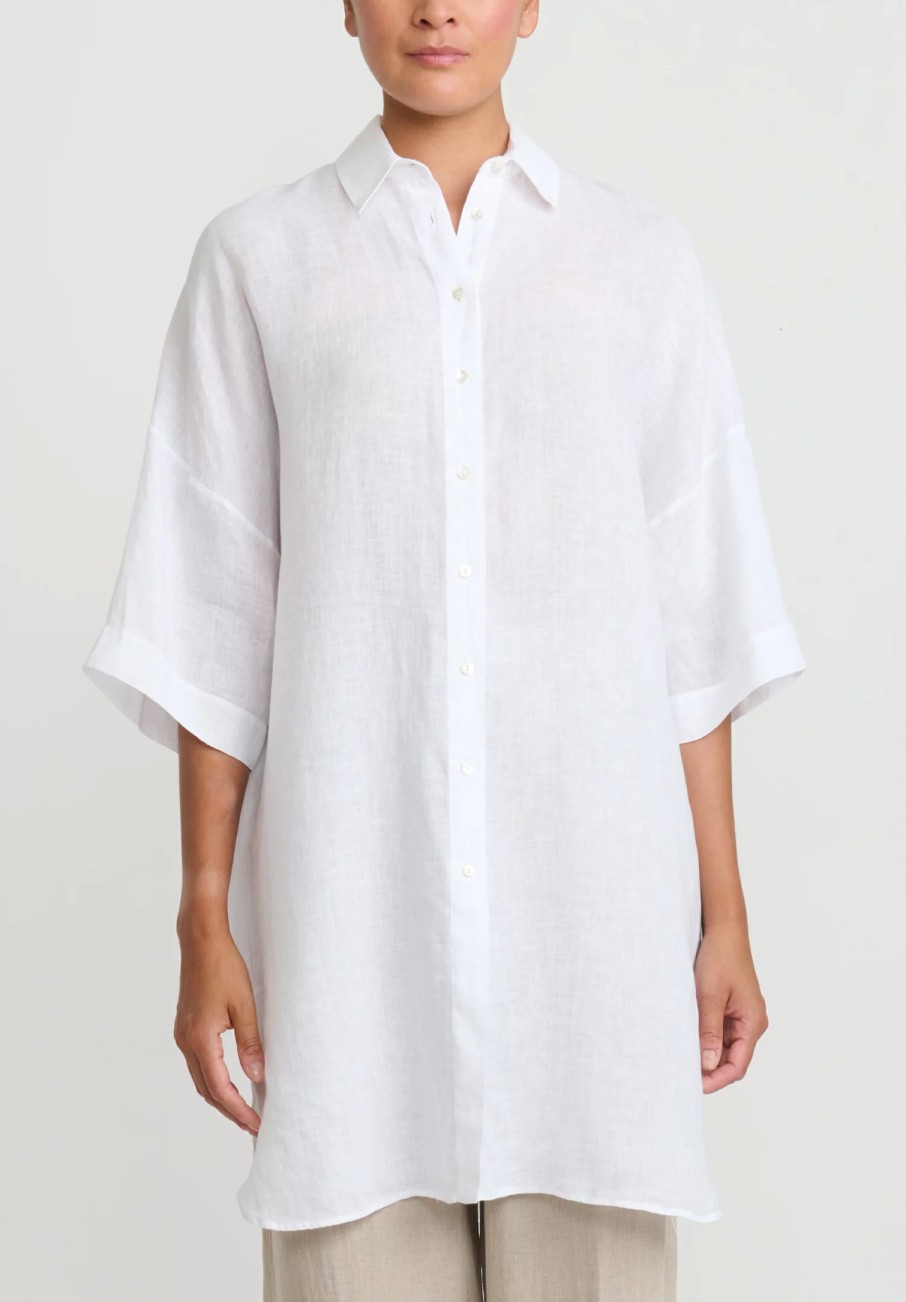 Antonelli Tunics | Linen Long Daffodils Shirt In White