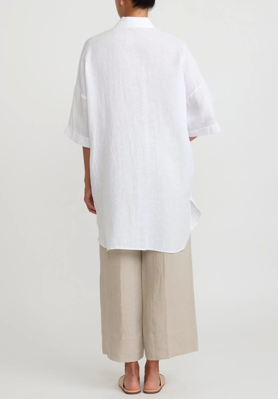 Antonelli Tunics | Linen Long Daffodils Shirt In White