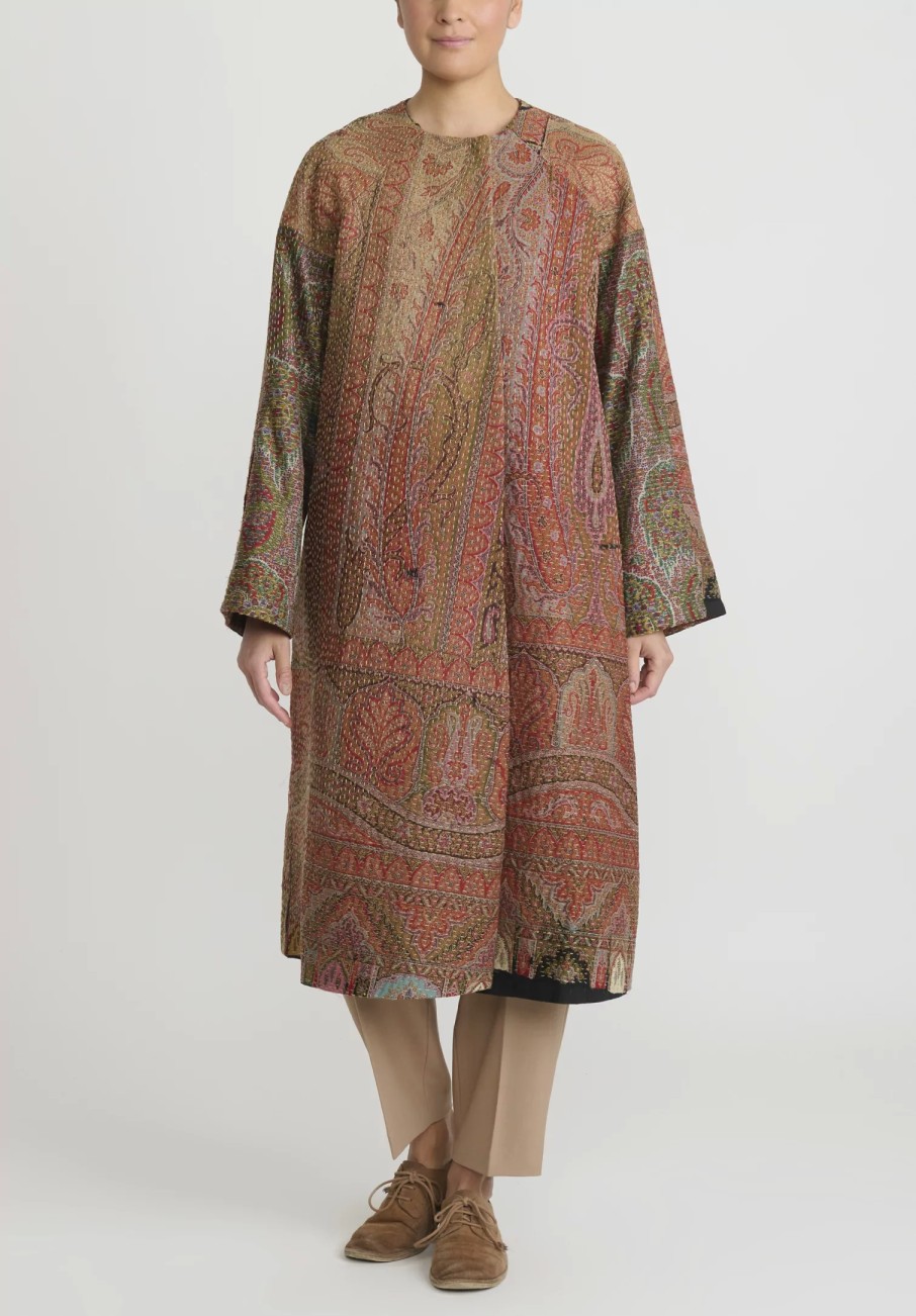 By Walid One Of A Kind | Victorian Shawl ''Nancy'' Coat In Green & Red Multicolor