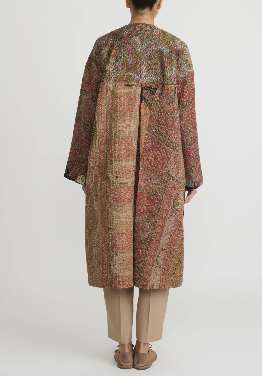 By Walid One Of A Kind | Victorian Shawl ''Nancy'' Coat In Green & Red Multicolor