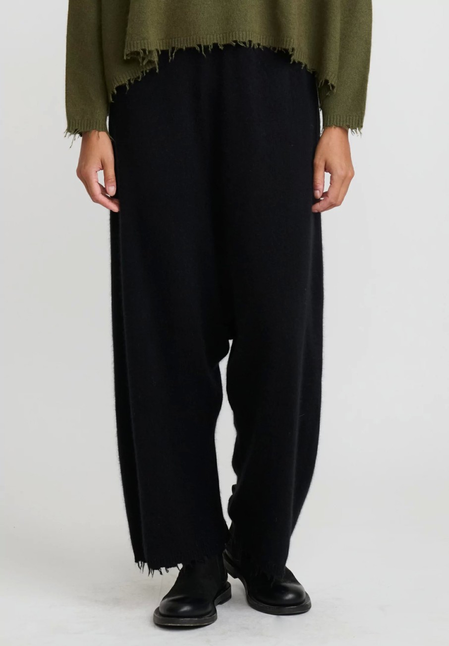 Rundholz Dip Pants | Wool And Raccoon Hair Drop Crotch Pants In Black